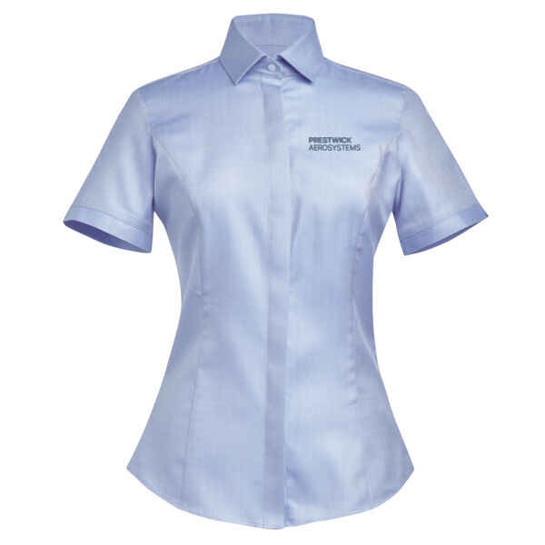 Ladies Short Sleeve Cotton Herringbone Blouse Thumbnail