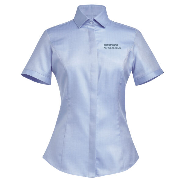 Ladies Short Sleeve Cotton Herringbone Blouse Thumbnail